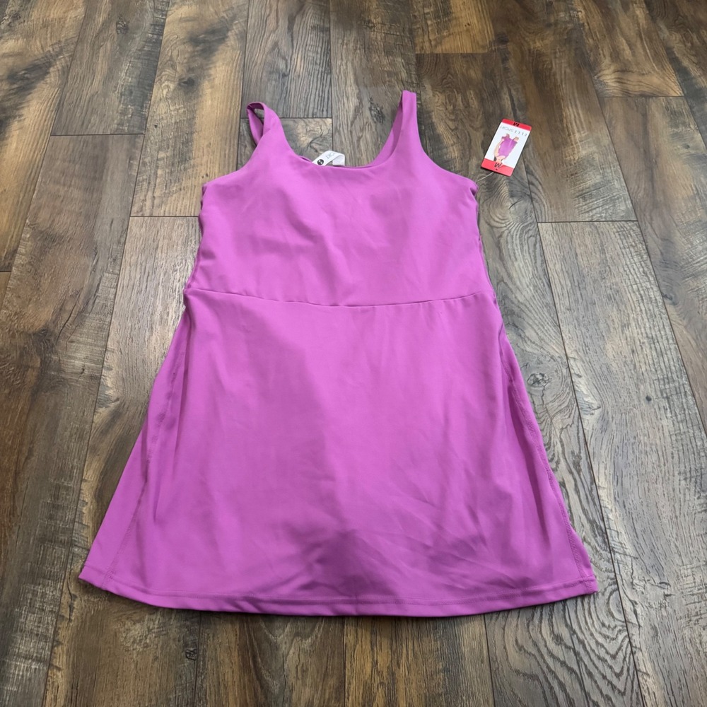 Elle Sport Women M Pink Exercise Tennis Active Dress Built-in Shorts Pockets NWT